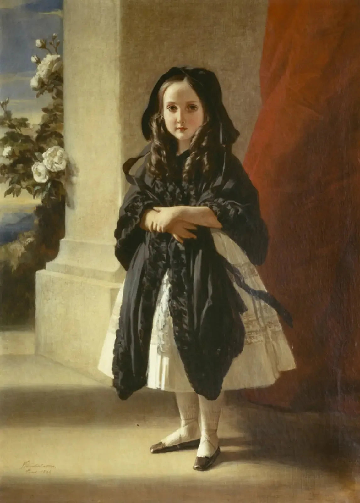Portrait en pied de la princesse Charlotte enfant avec une ceinture noire - Franz Xaver Winterhalter image 1 copie peinte à la main à l’huile