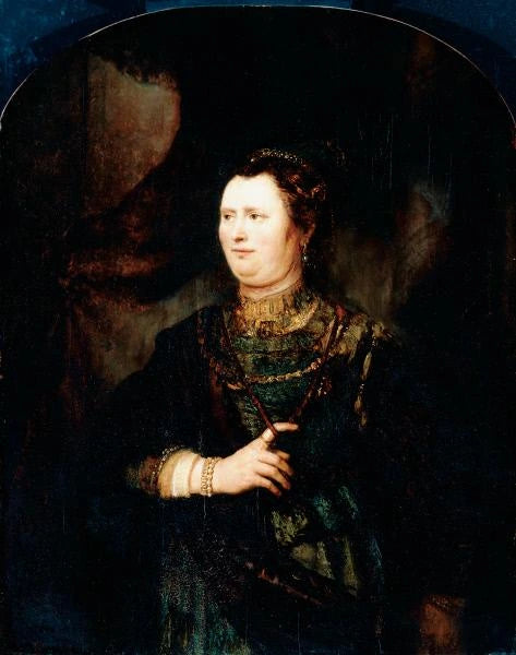 Portrait d’une femme en costume de fantaisie – atelier de Rembrandt, vers 1650