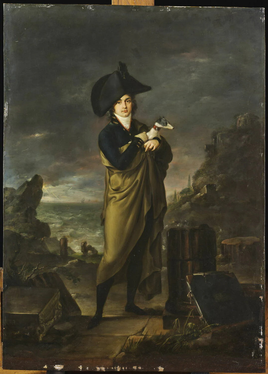 Portrait d'homme au chien sur fond de mer - Eduard Ströhling