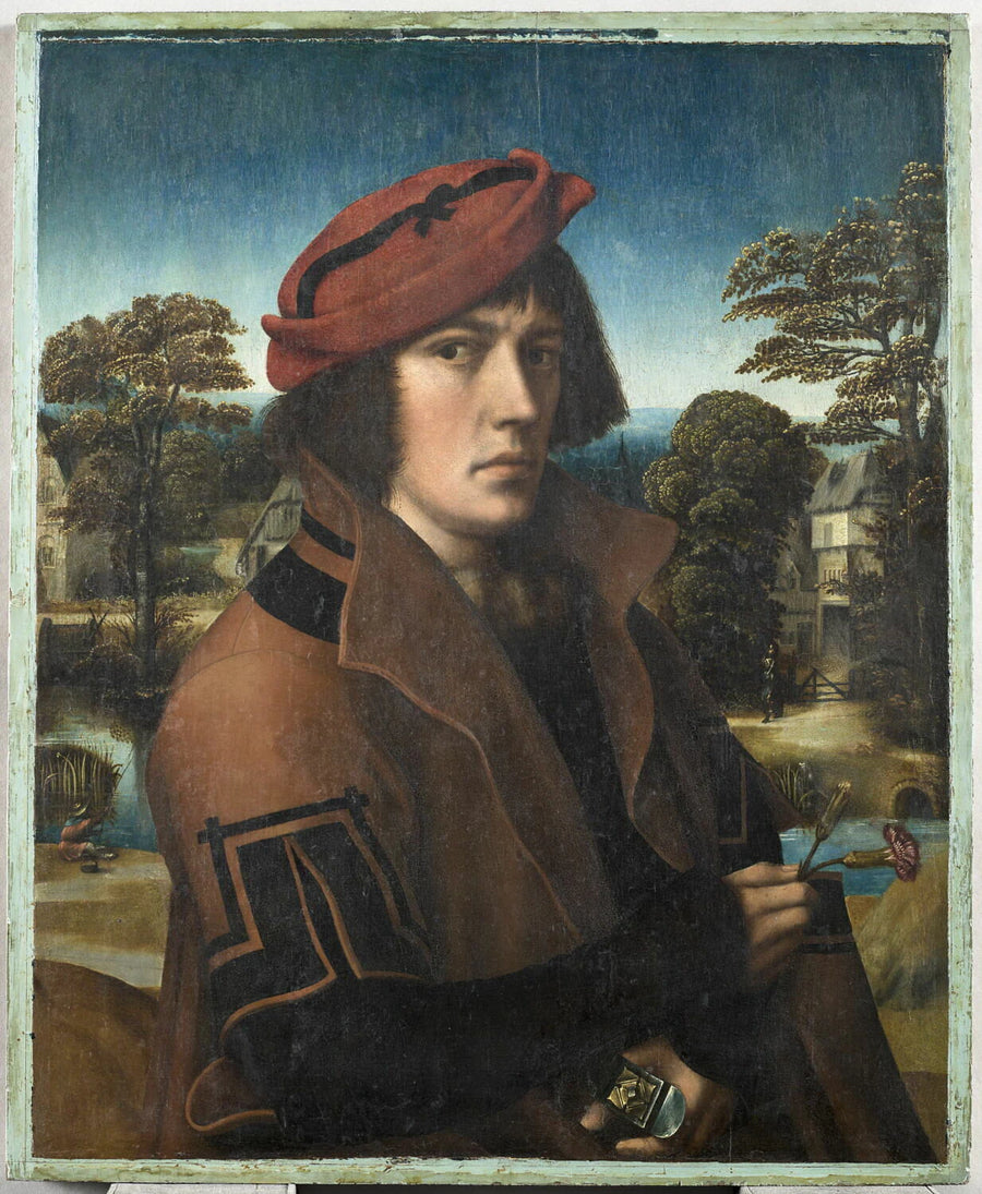 Portrait d'un homme tenant deux œillets - Artiste inconnu