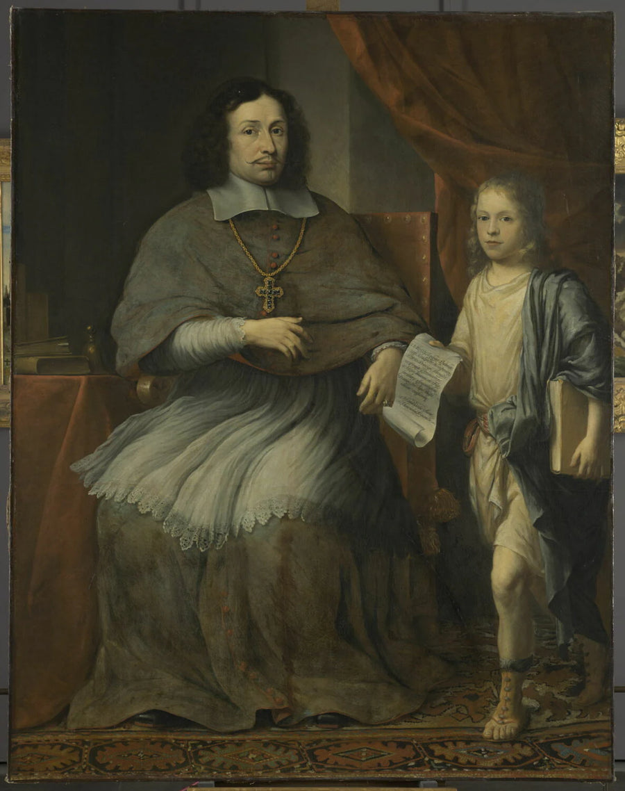 Portrait du jeune Hendrick Daemen présentant sa thèse de théologie au baron Ferdinand de Fürstenberg (1626-1683), évêque de Paderborn et coadjuteur de l’évêque de Münster (Westphalie) - Nicolaes Roosendael