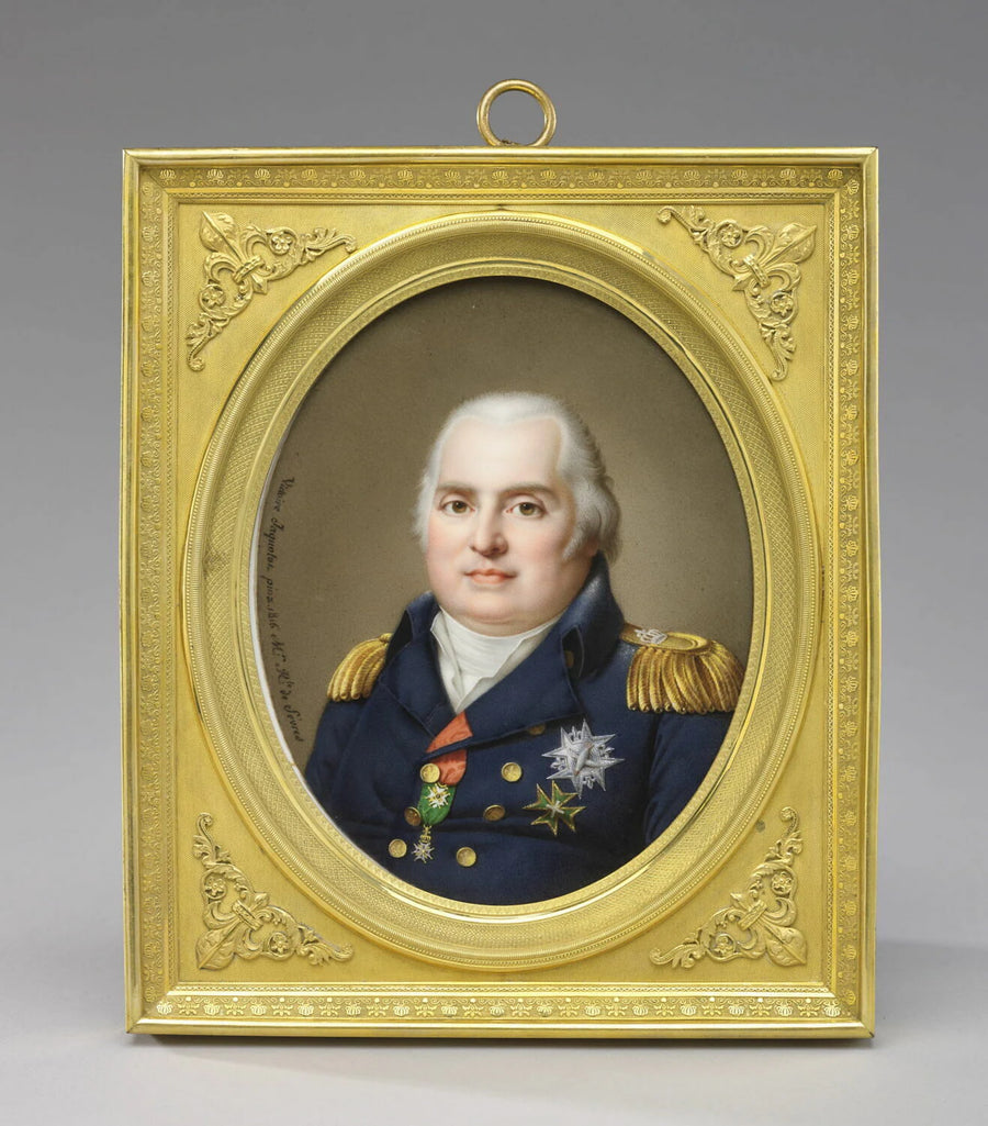 Portrait de Louis XVIII sur plaque de porcelaine et son écrin - Louis-Honoré Boquet