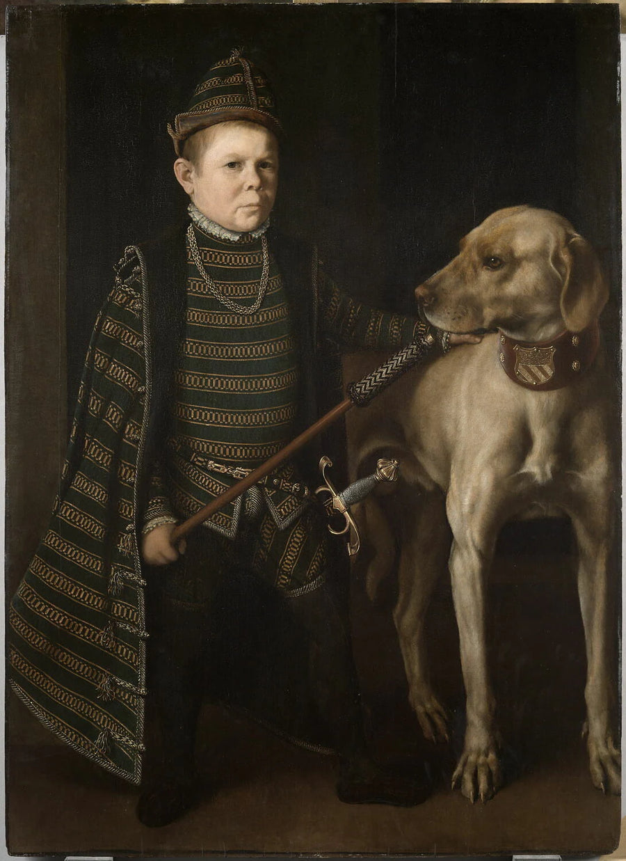 Portrait du nain du cardinal de Granvelle tenant un chien - Anthonis Mor van Dashorst