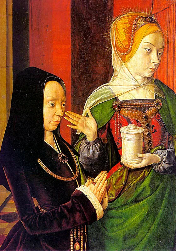 Portrait présomption de Madeleine de Bourgogne, dame de Laage présentée par sainte Madeleine - Jean Hey image 1 tableau peint à l’huile sur toile