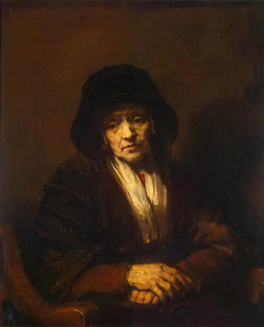 Portrait d’une vieille femme en fauteuil – attribué à Rembrandt