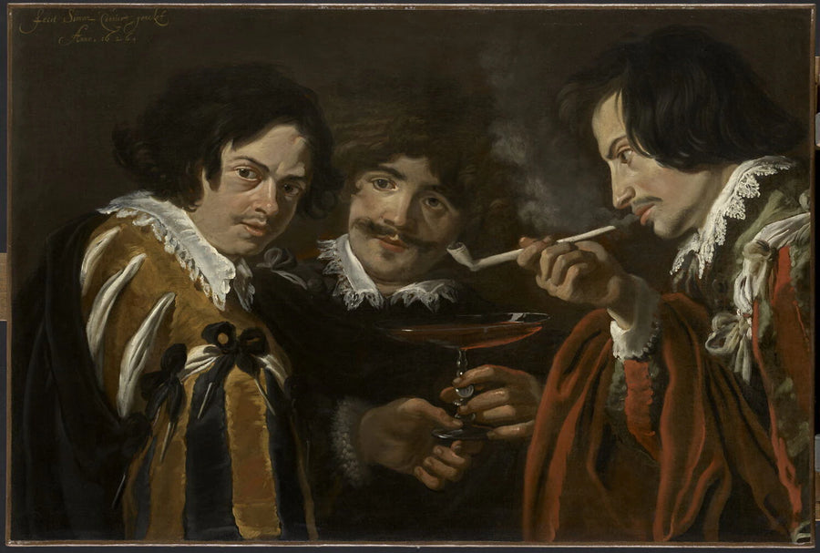 Portraits de trois artistes en buveurs et fumeur - Simon de Vos