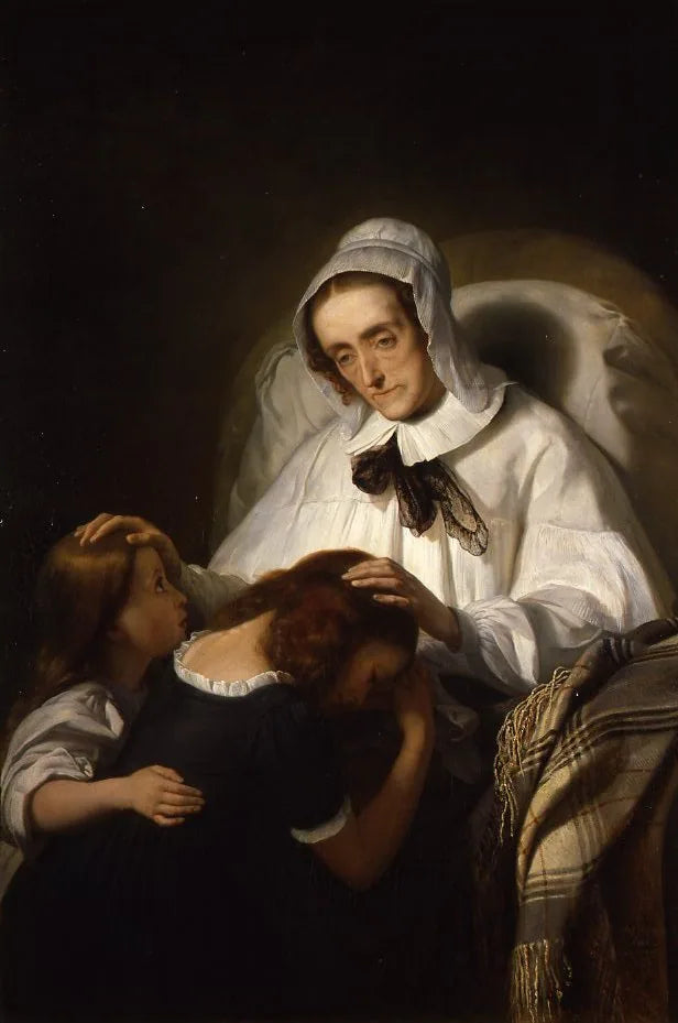 Portret van Cornelia Scheffer-Lamme die haar kleinkinderen zegent - Ary Scheffer