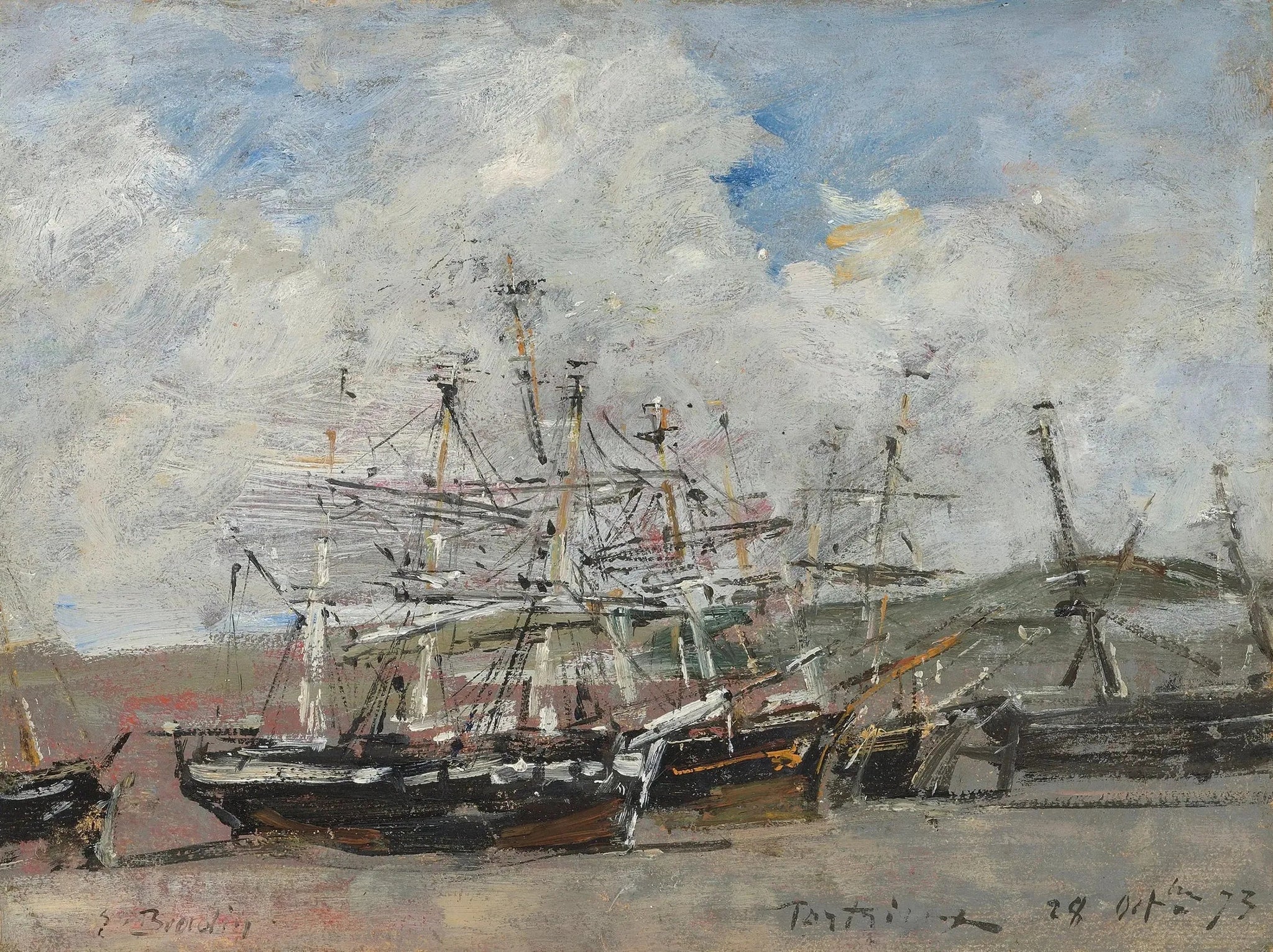 Portrieux. Le port à marée basse - Eugène Boudin image 1 copie peinte à la main à l’huile