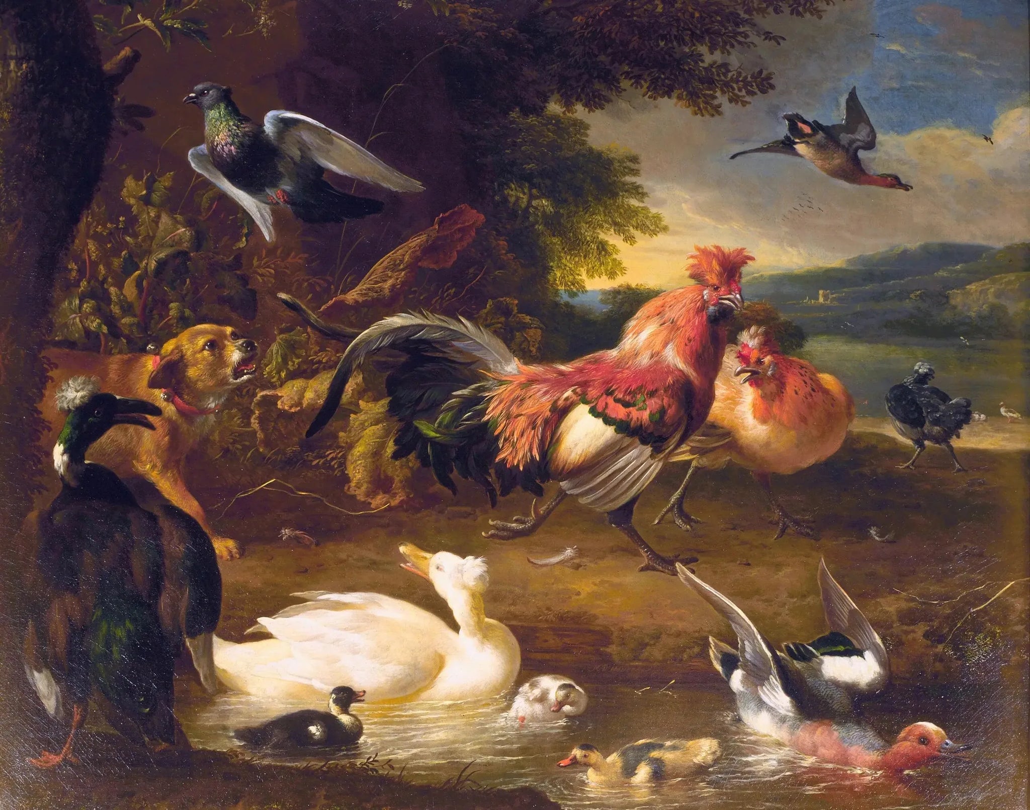 Poules et canards - Melchior de Hondecoeter image 1 reproduction artisanale de tableau