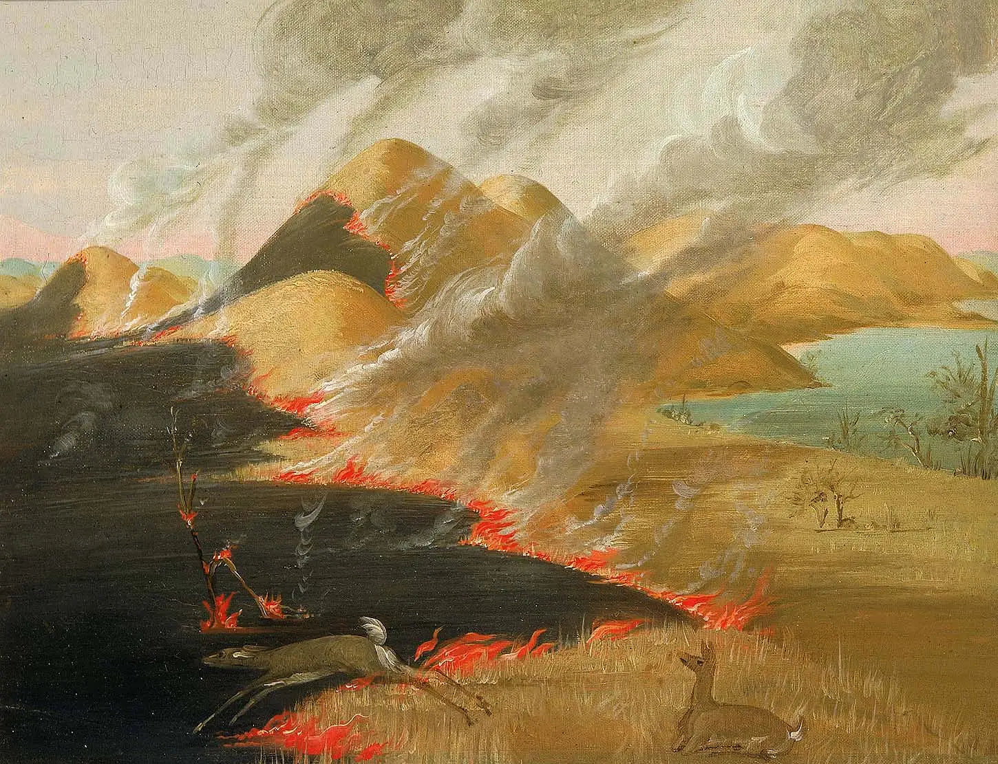 Prairie Bluffs en feu - George Catlin image 1 copie peinte à la main à l’huile