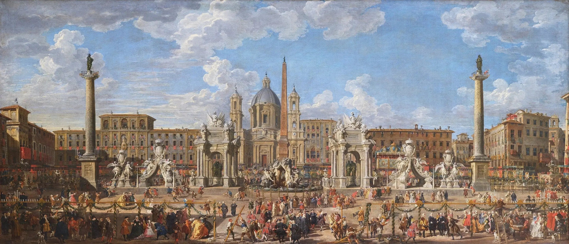 Préparation du feu d'artifice et de la décoration de la fête donnée sur la place Navone, à Rome, le 30 novembre 1729, à l'occasion de la naissance du Dauphin - Giovanni Paolo Panini image 1 copie de tableau peinte à la main