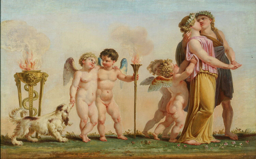 Le Printemps (Salon des saisons), couple s'embrassant, amours, chien et feu - Pierre-Paul Prud'hon