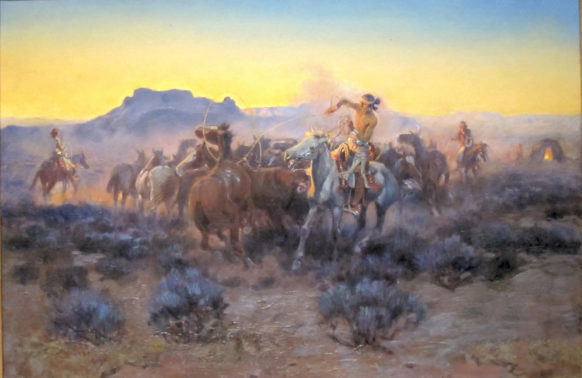 Prise de nouvelles montures au lasso - Charles Marion Russell image 1 copie peinte à la main à l’huile