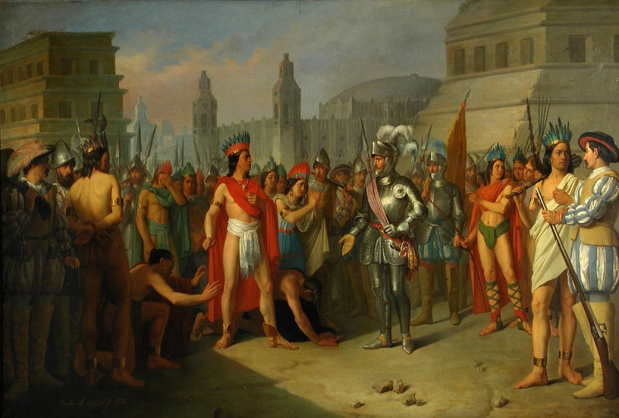 Prison de Guatimocín, le dernier empereur des Mexicains par les troupes de Hernán Cortés et sa présentation sur la Plaza de Méjico - Carlos Esquivel y Rivas