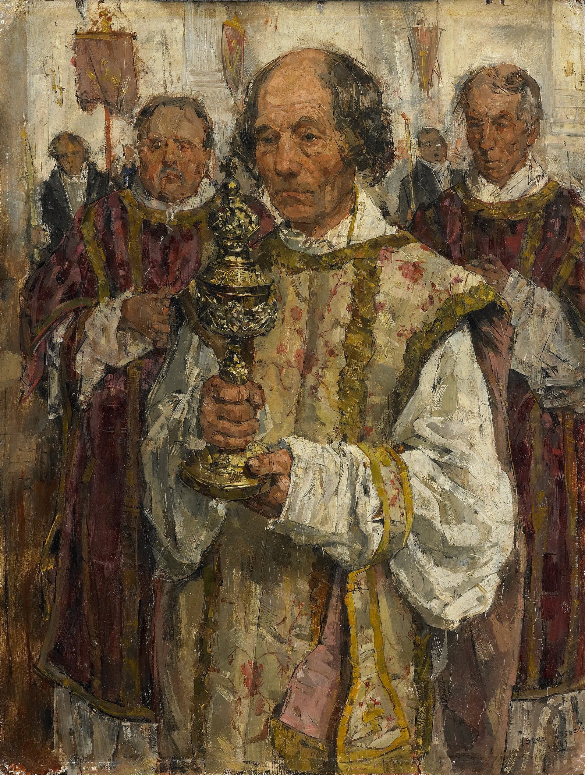 Procession dans la vieille église catholique de La Haye avec le prêtre Cornelis Hendrikus van Vlooten - Isaac Israëls image 1 reproduction d’œuvre d’art à l’huile