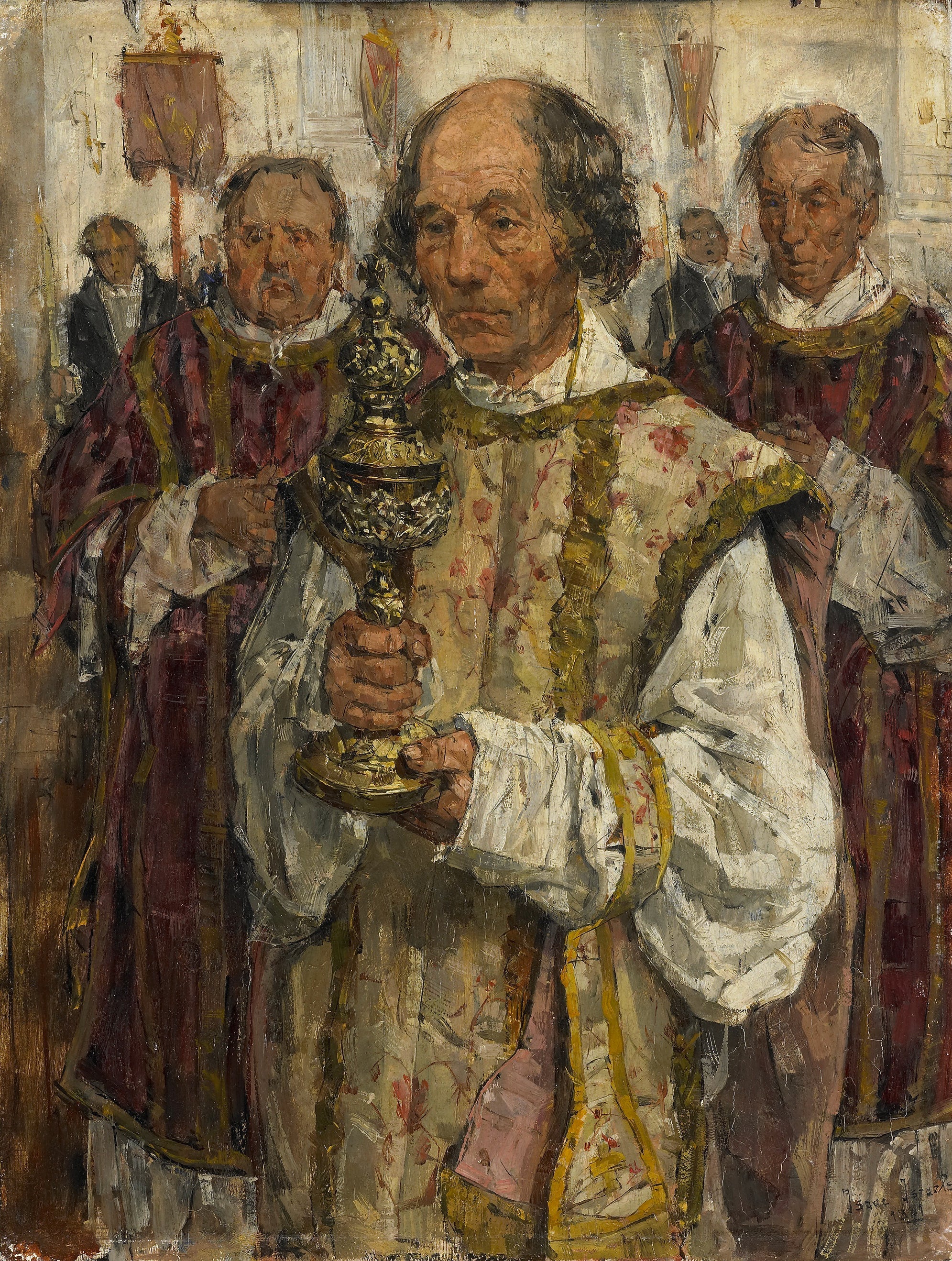 Procession dans la vieille église catholique de La Haye avec le prêtre Cornelis Hendrikus van Vlooten - Isaac Israëls image 1 reproduction d’œuvre d’art à l’huile