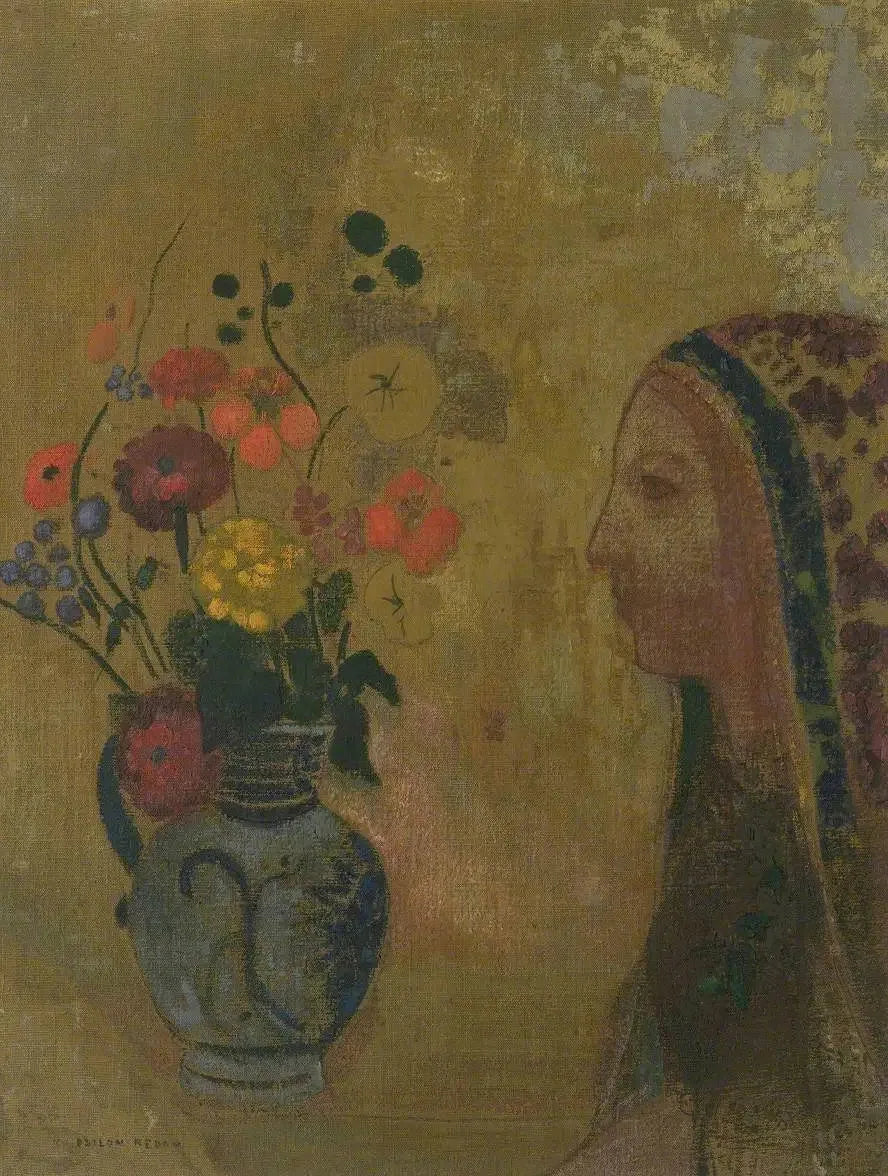 Profil de femme avec vase de fleurs - Odilon Redon image 1 tableau peint à l’huile sur toile