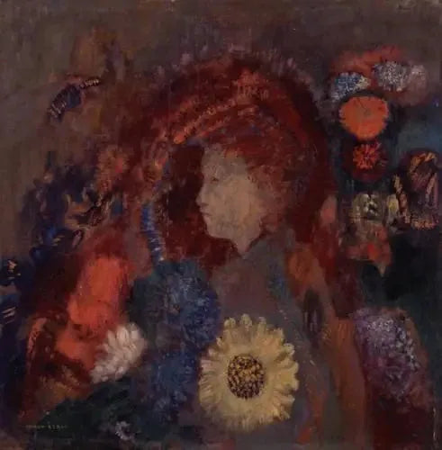 Profil de jeune fille parmi les fleurs - Odilon Redon image 1 reproduction de peinture à l’huile