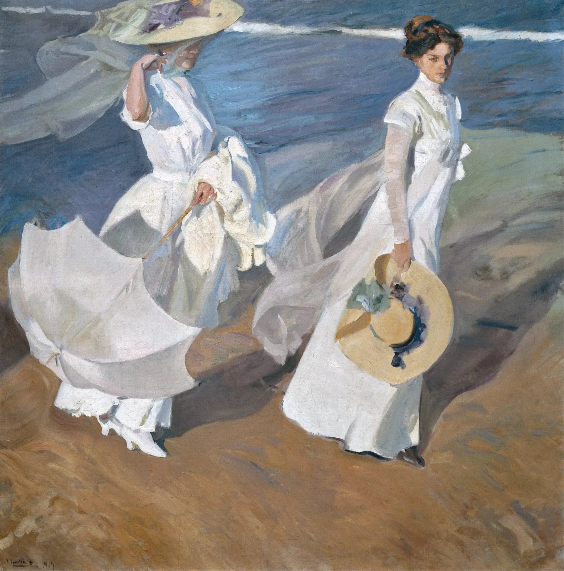 Promenade au bord de la mer - Joaquín Sorolla image 1 reproduction artisanale de tableau