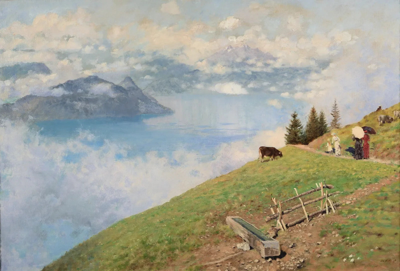 Promenade sur les rives du lac de Lucerne - Giuseppe De Nittis image 1 reproduction d’œuvre d’art à l’huile