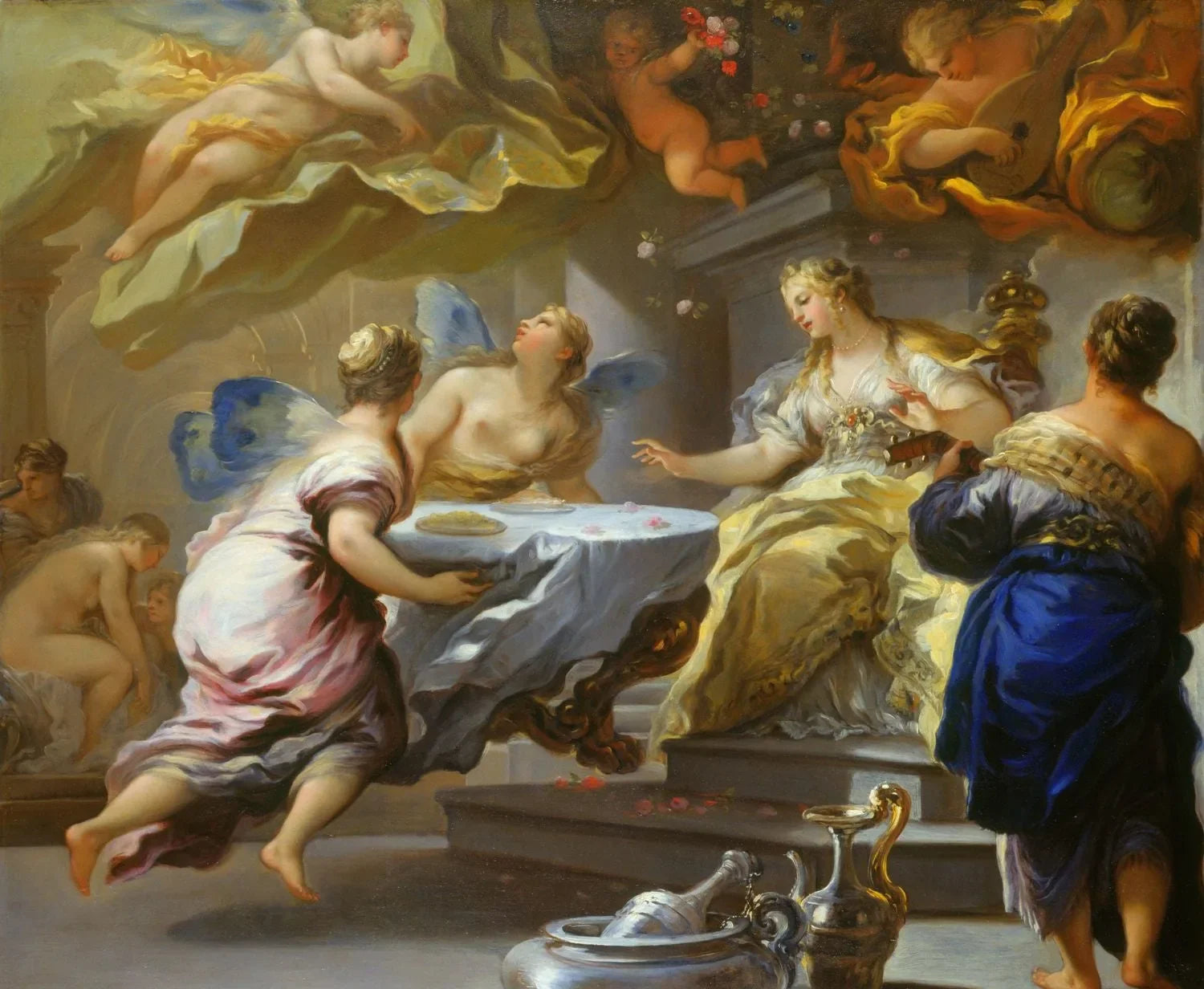 Psyché servie par des esprits invisibles - Luca Giordano image 1 reproduction artisanale de tableau