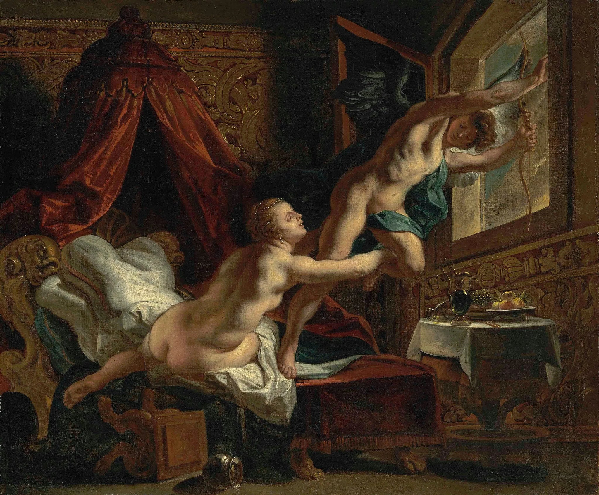 Psyché tente de retenir Cupidon - Jacob Jordaens image 1 reproduction artisanale de tableau