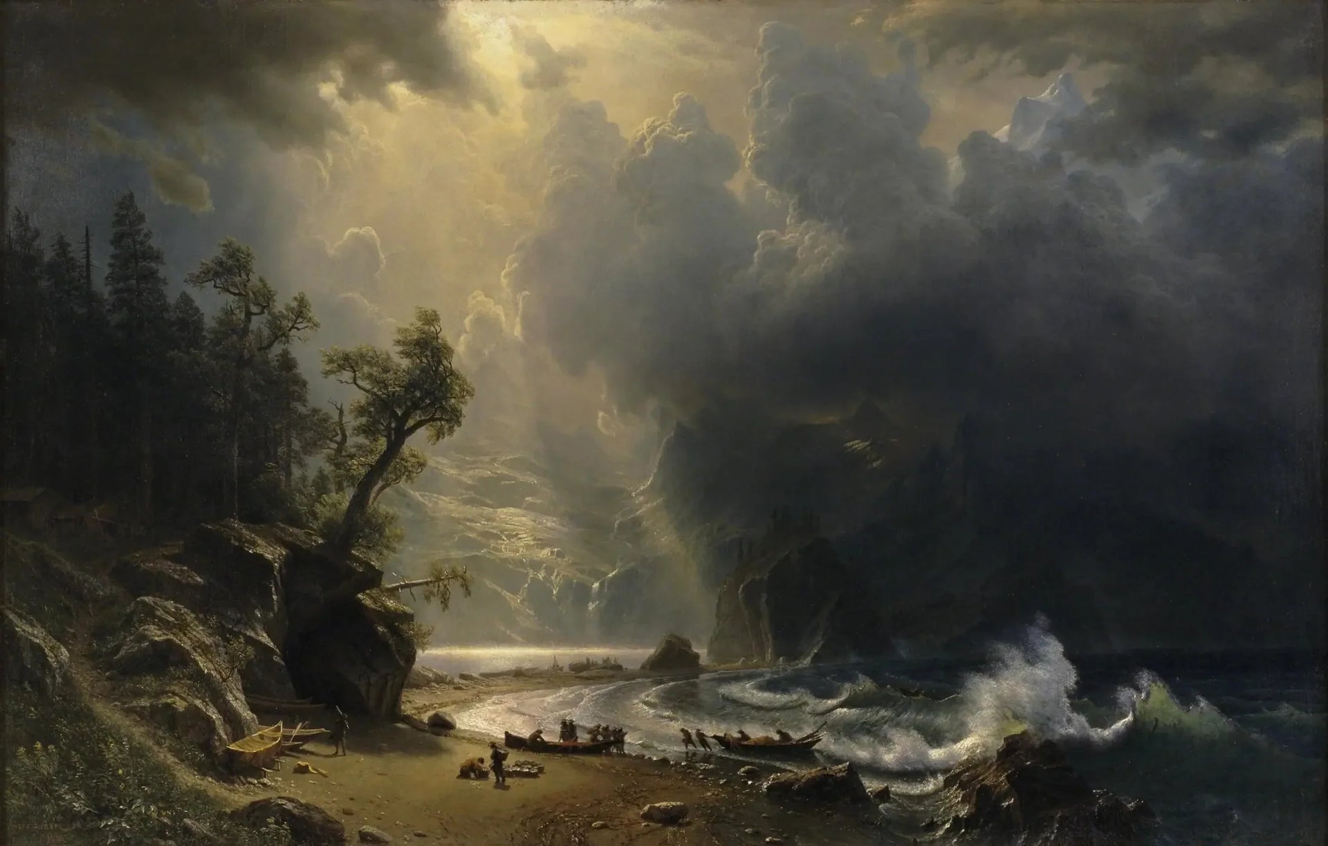 Puget Sound sur la côte Pacifique - Albert Bierstadt image 1 copie peinte à la main à l’huile