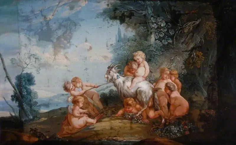 Putti avec une chèvre dans un paysage - François Boucher image 1 tableau peint à l’huile sur toile