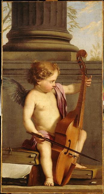 Putto jouant de la basse de viole - Laurent de La Hyre image 1 reproduction de peinture à l’huile