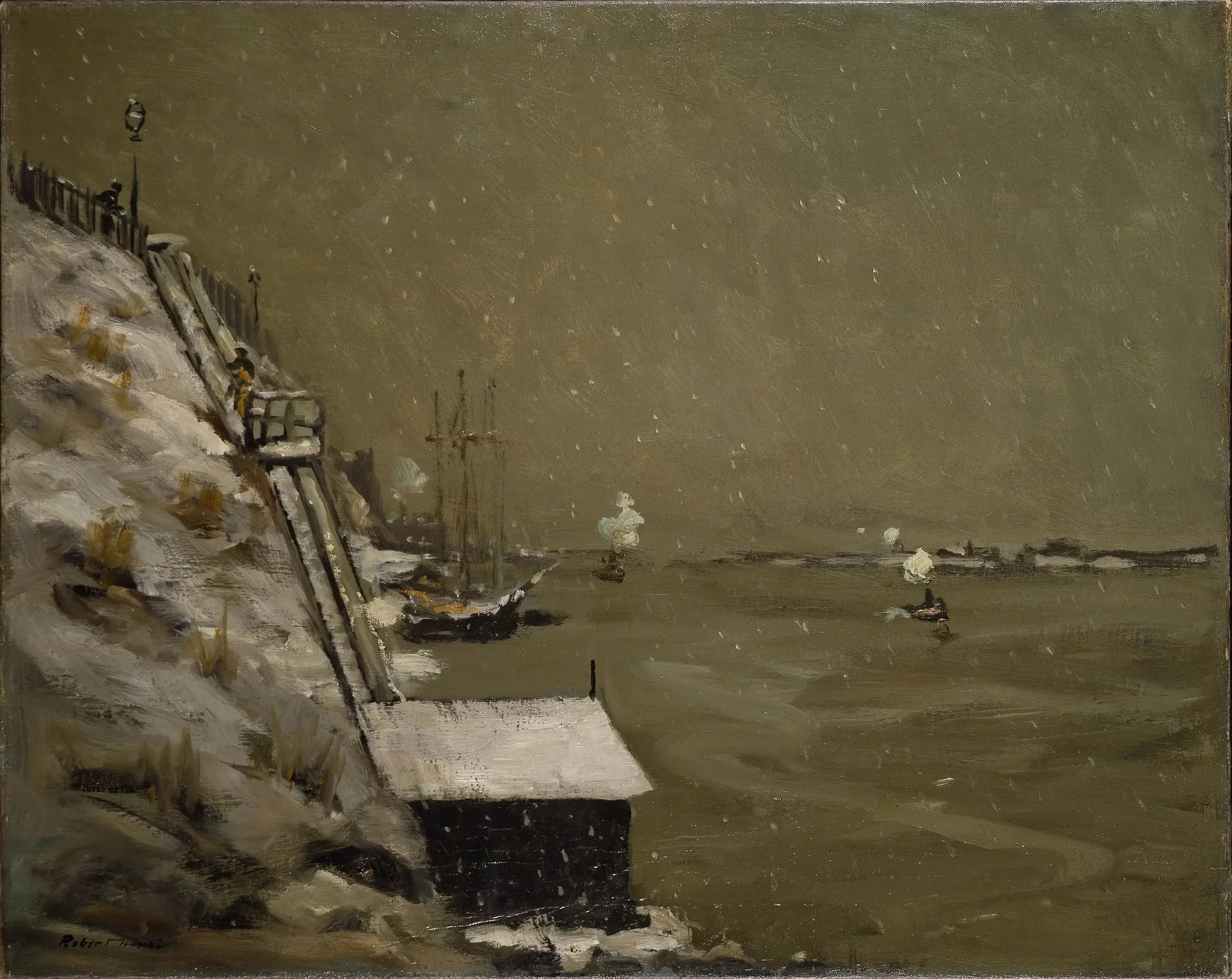 Quai de l'East River, hiver - Robert Henri image 1 copie peinte à la main à l’huile