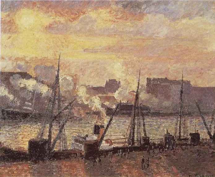 Quai de la Bourse à Rouen, soleil couchant - Camille Pissarro image 1 copie peinte à la main à l’huile