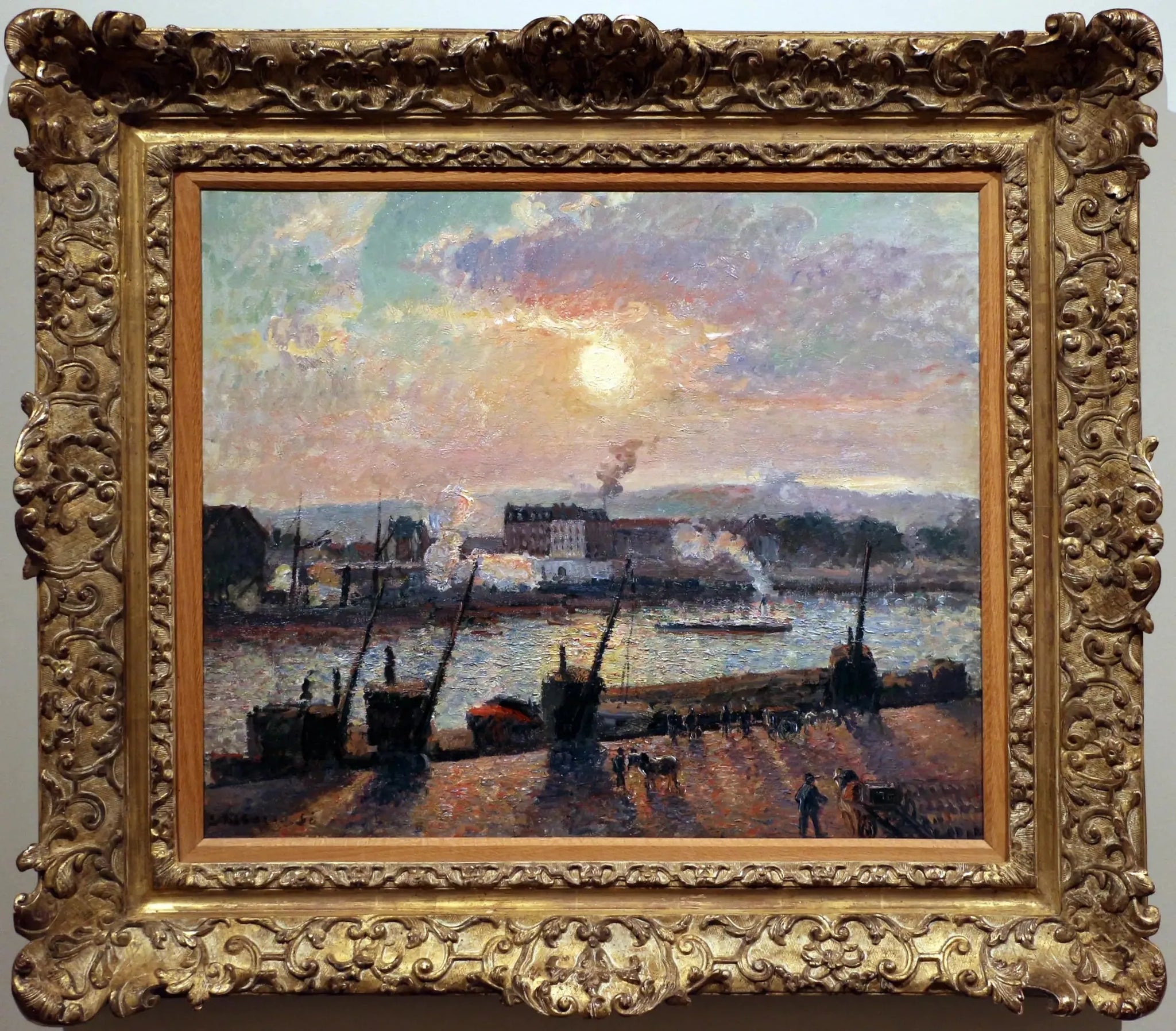 Quai de la Bourse, Rouen, soleil couchant - Camille Pissarro image 1 copie peinte à la main à l’huile