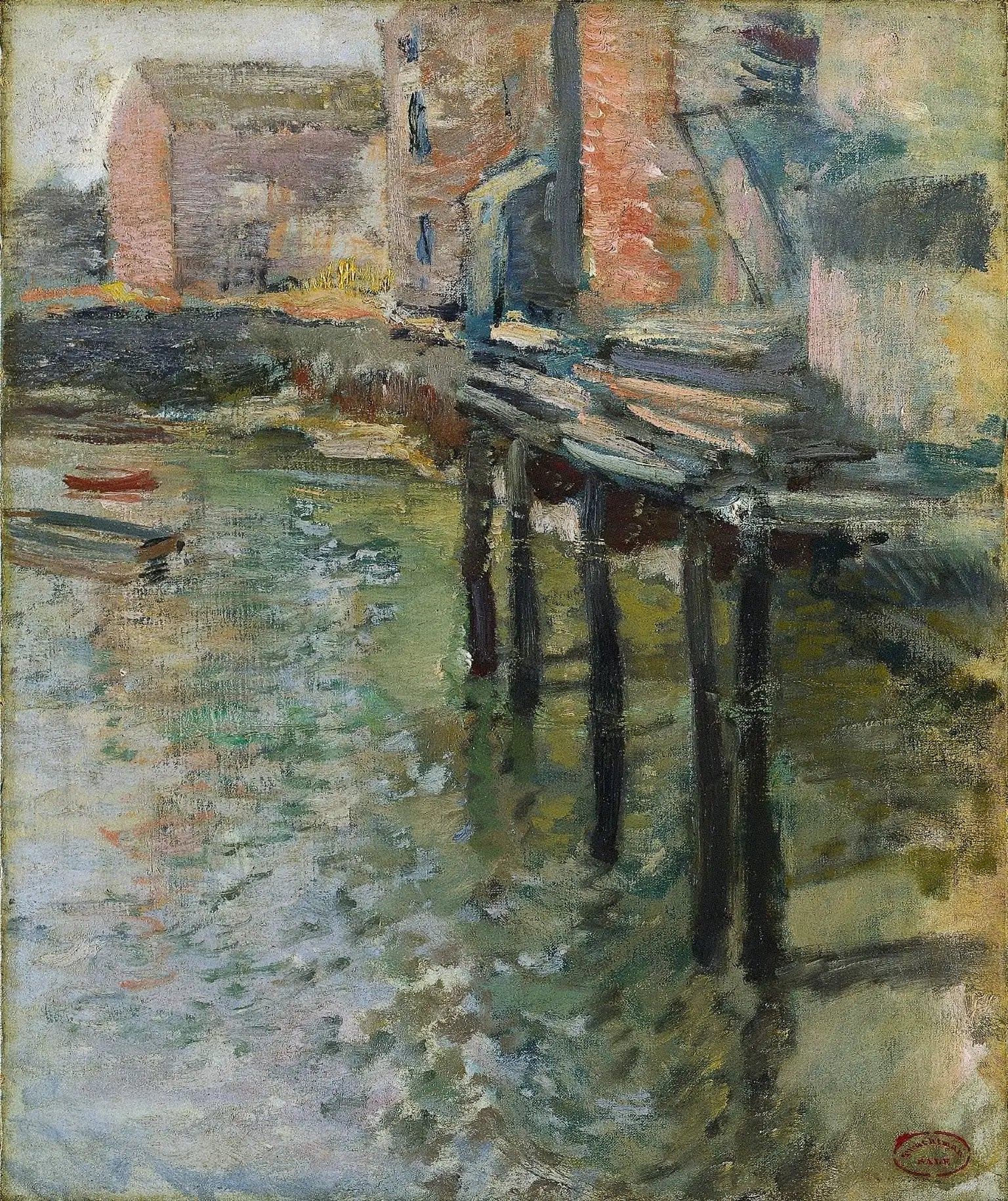 Quai désert (Le vieux moulin de Cos Cob) - John Henry Twachtman image 1 copie peinte à la main à l’huile