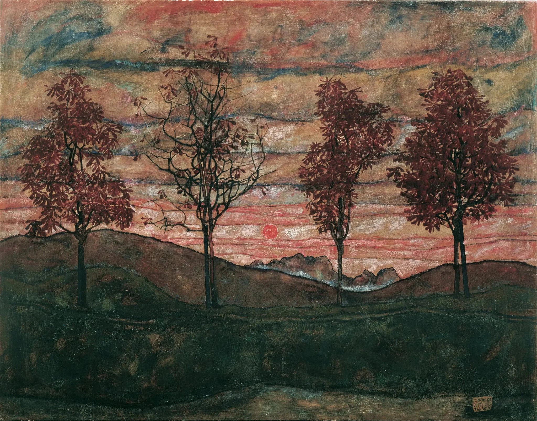 Quatre arbres - Egon Schiele image 1 reproduction de peinture à l’huile