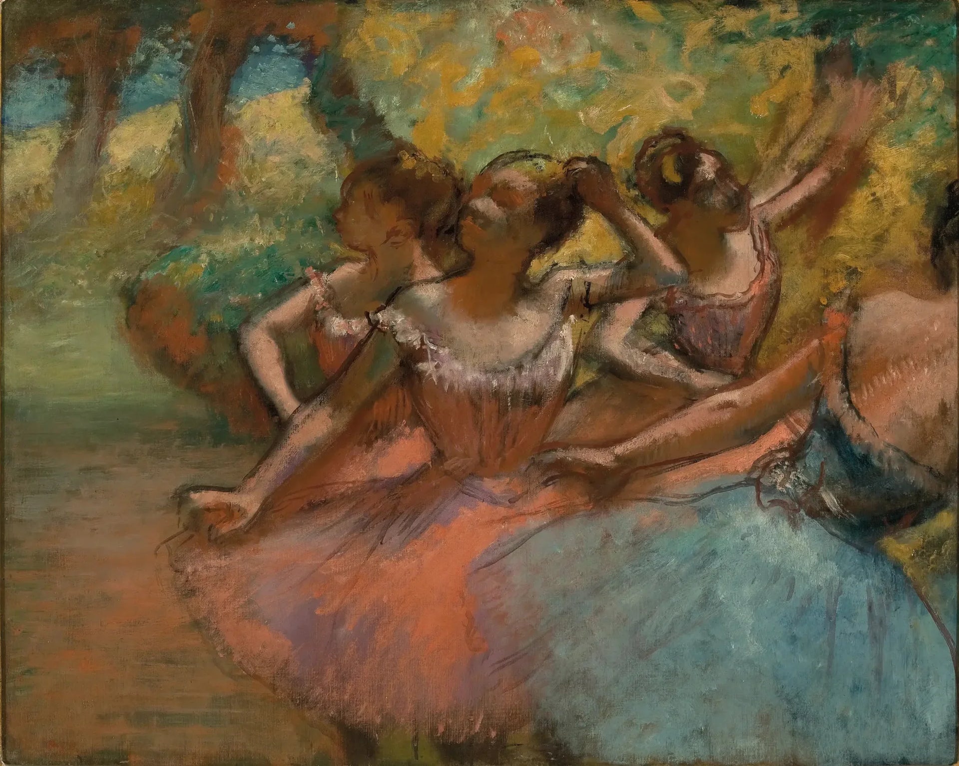 Quatre ballerines sur scène - Edgar Degas image 1 reproduction artisanale de tableau