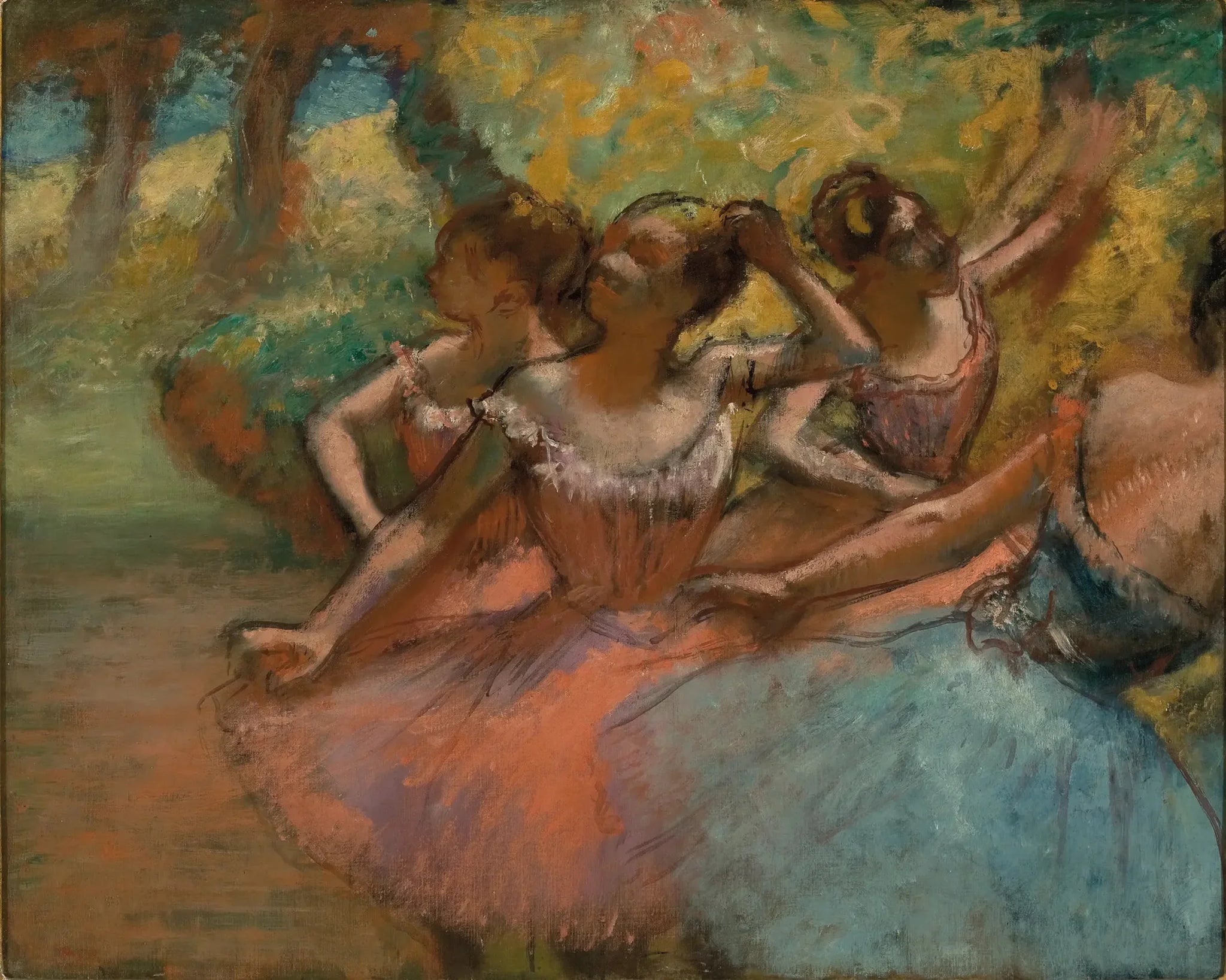 Quatre ballerines sur scène - Edgar Degas image 1 reproduction artisanale de tableau