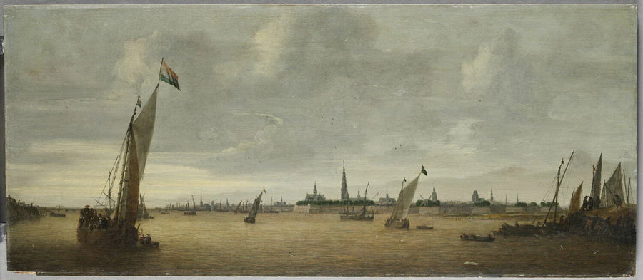 La Rade d'Anvers, vue du sud-ouest, depuis la rive droite de l'Escaut, en amont, à hauteur d'Hoboken - Abraham de Verwer