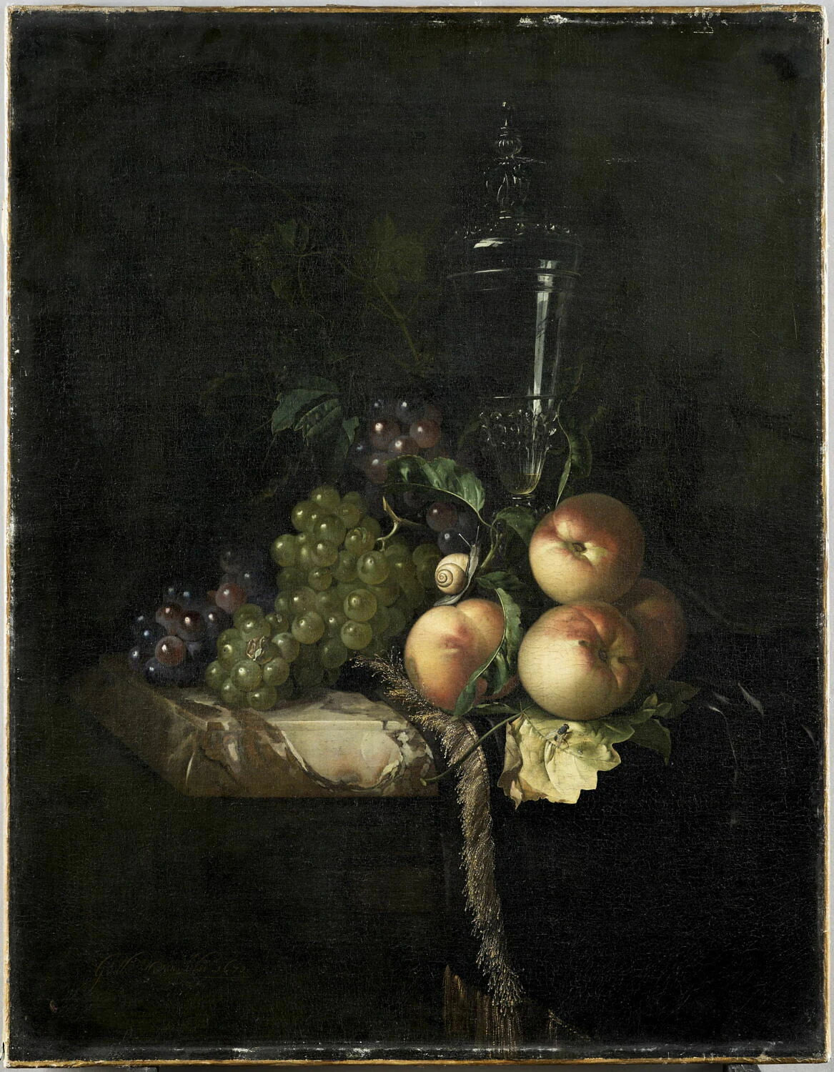 Raisins, pêches et grand verre - Willem van Aelst