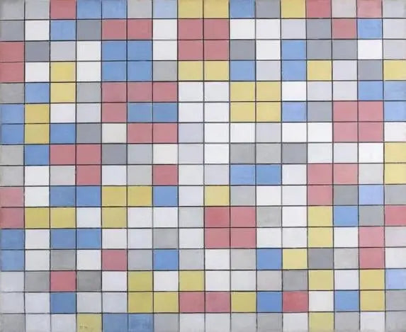 Rastercompositie 9 : la dambordcomposite contient des couleurs différentes - Piet Mondrian image 1 reproduction d’œuvre d’art à l’huile