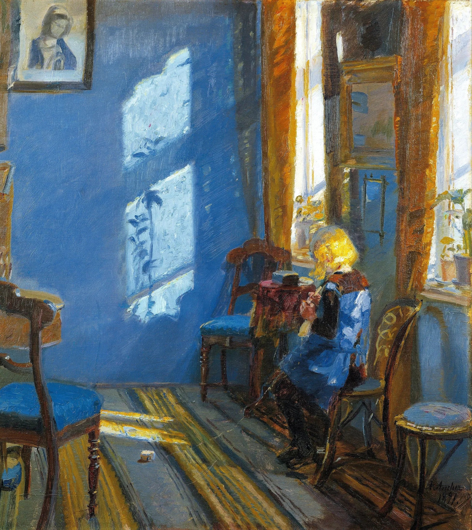 Rayonne de soleil dans la pièce bleue - Anna Ancher image 1 copie de tableau peinte à la main