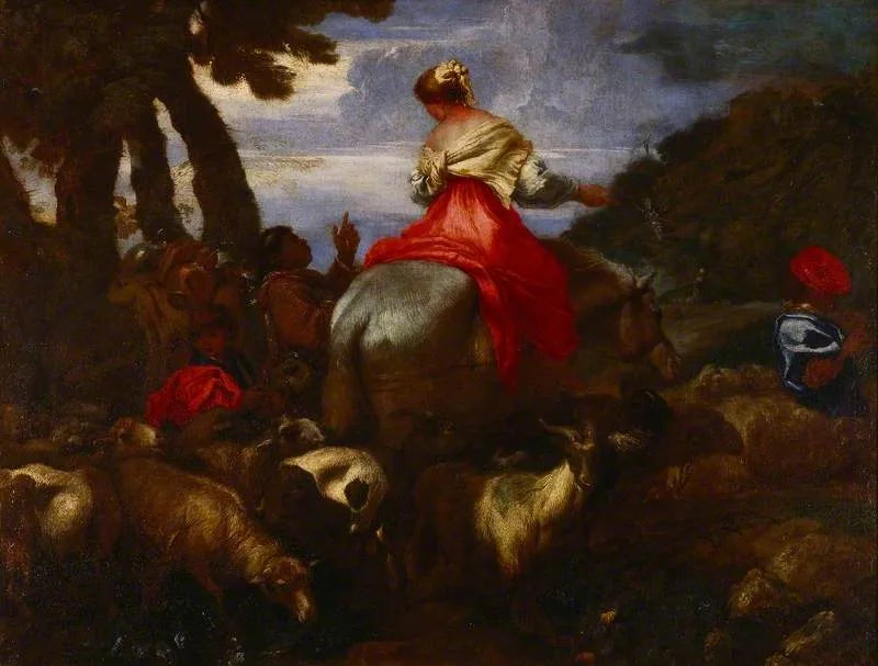 Rebecca guidée par le serviteur d'Abraham - Giovanni Benedetto Castiglione image 1 copie de tableau peinte à la main