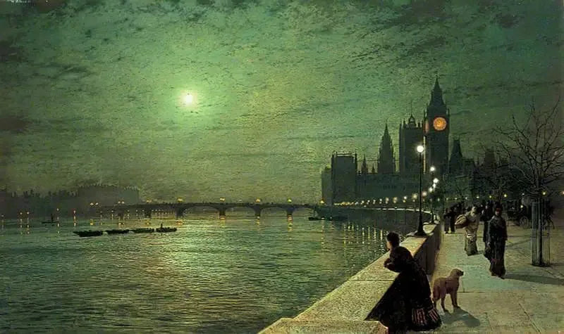 Réflexions sur la Tamise, Westminster, Londres - John Atkinson Grimshaw image 1 tableau peint à l’huile sur toile