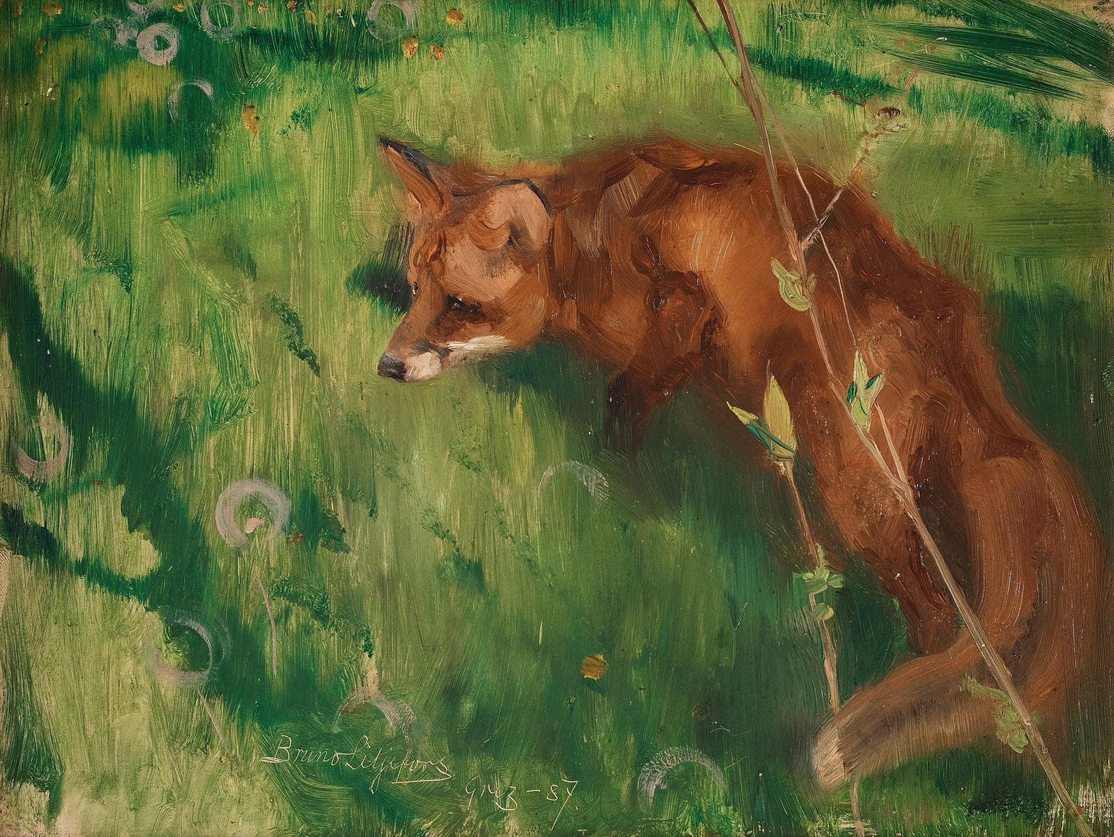 Renard à l'affût, Grez - Bruno Liljefors image 1 reproduction d’œuvre d’art à l’huile
