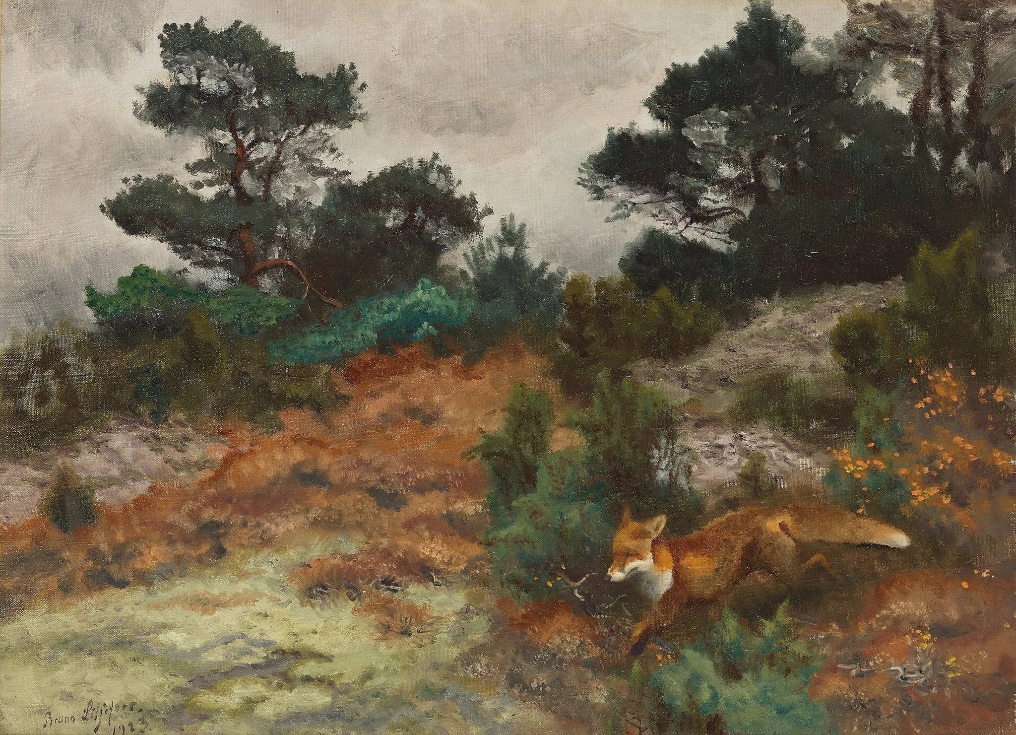 Renard dans un paysage d'automne - Bruno Liljefors image 1 reproduction d’œuvre d’art à l’huile