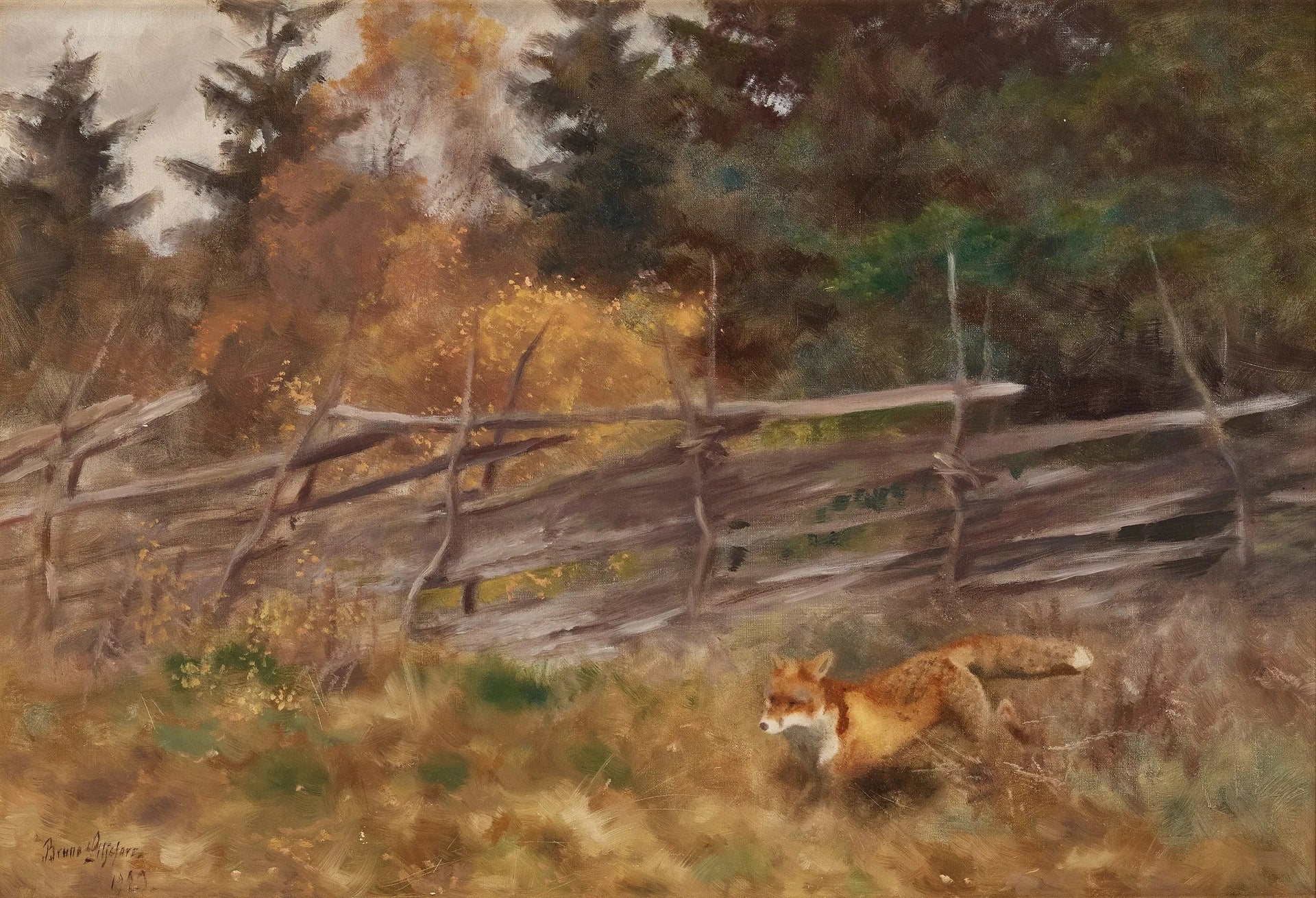 Renard dans un paysage d'automne - Bruno Liljefors image 1 reproduction d’œuvre d’art à l’huile