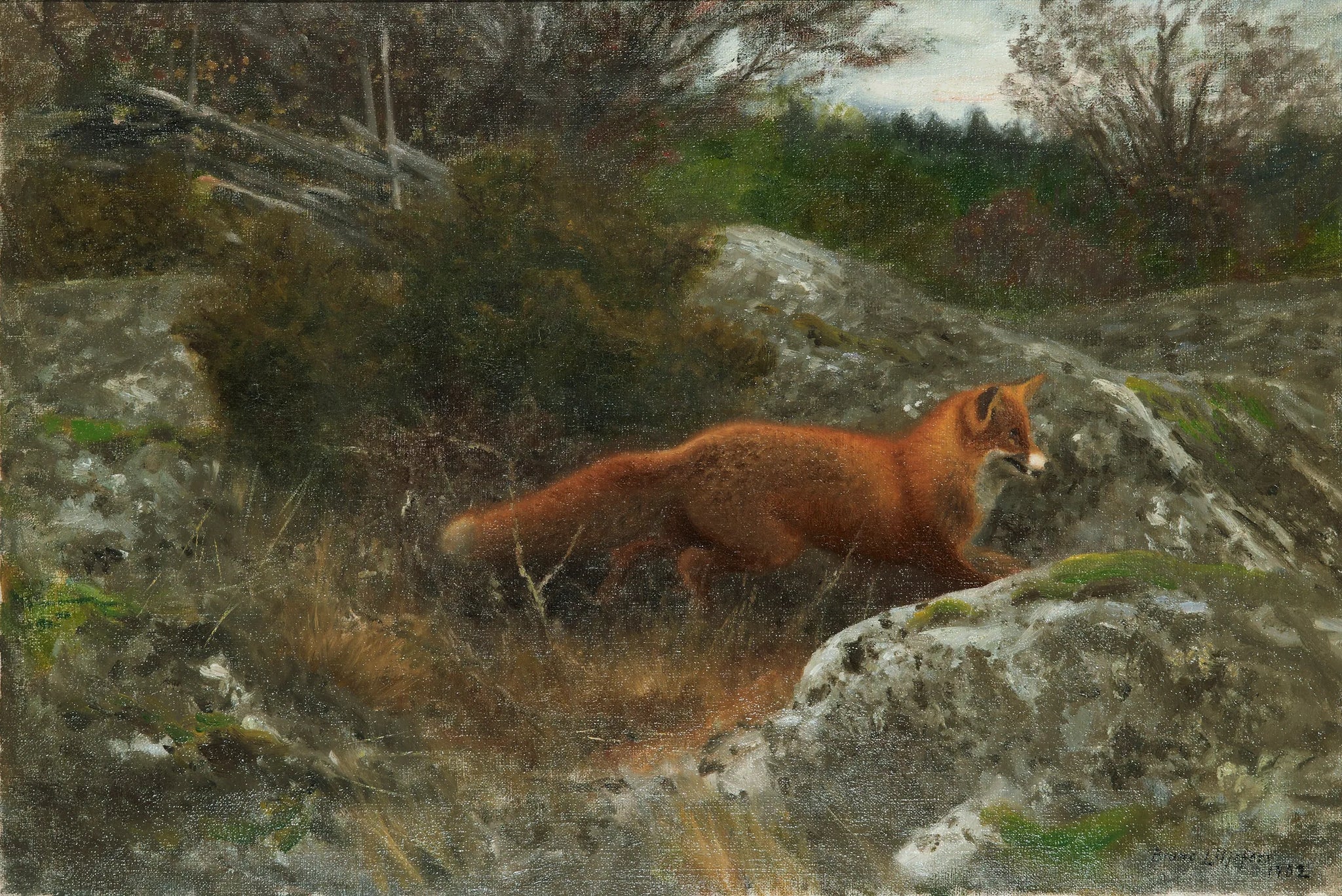 Renard dans un paysage d'automne - Bruno Liljefors image 1 copie peinte à la main à l’huile