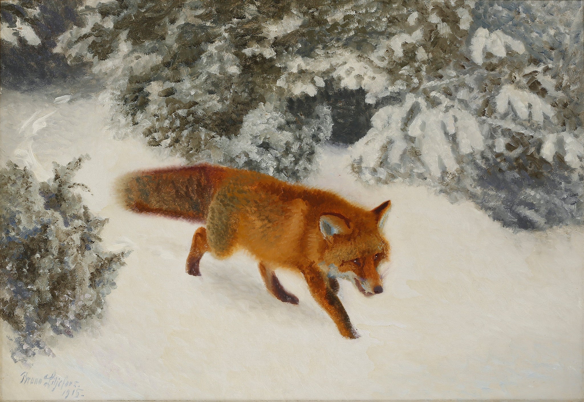 Renard dans un paysage hivernal - Bruno Liljefors image 1 reproduction artisanale de tableau