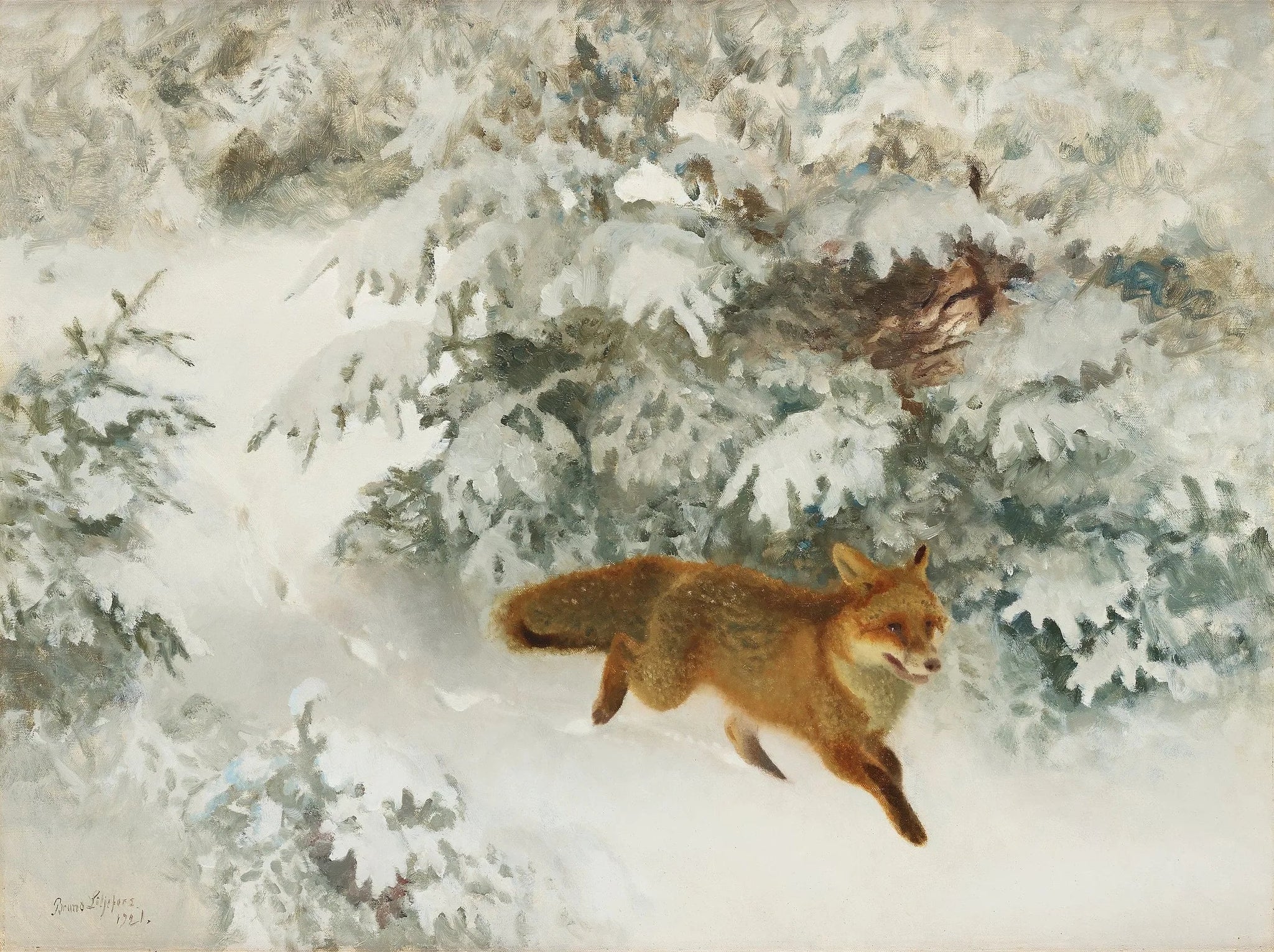 Renard dans un paysage hivernal - Bruno Liljefors image 1 copie de tableau peinte à la main