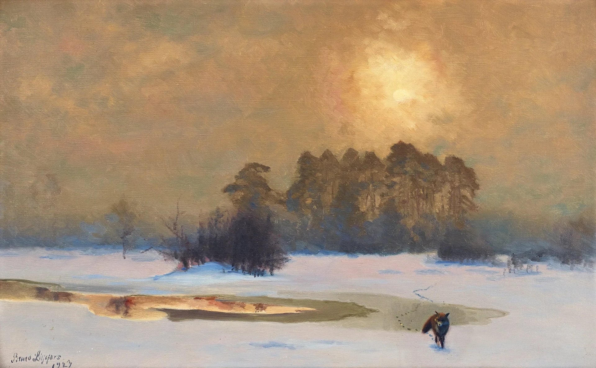 Renard dans un paysage hivernal - Bruno Liljefors image 1 reproduction de peinture à l’huile