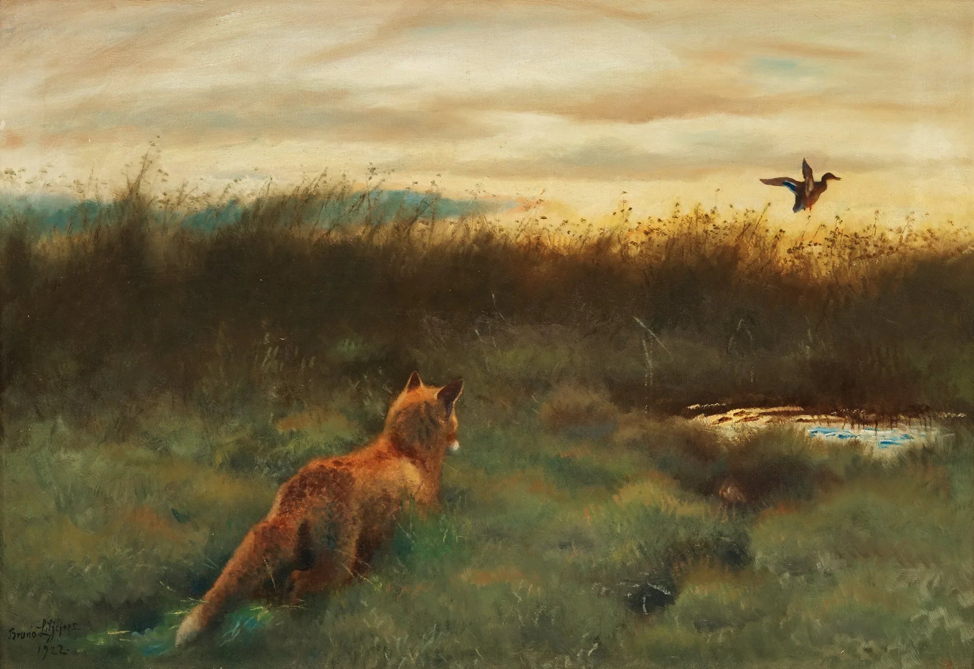 Renard et canard - Bruno Liljefors image 1 reproduction artisanale de tableau
